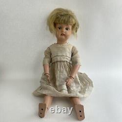 Antique Vintage Jointed Shoenhut Wooden Wood Doll With Dress & Wig Tall 21