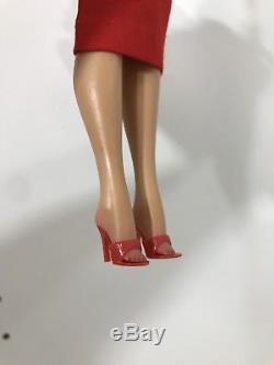BEAUTIFUL VINTAGE BRUNETTE BARBIE #4 SOLID BODY PONYTAIL w RED SENSATION DRESS