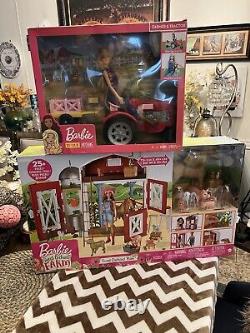 Barbie Sweet Orchard Farm Barn Play Set & Barbie Farmer Doll & Tractor SET