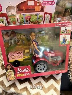 Barbie Sweet Orchard Farm Barn Play Set & Barbie Farmer Doll & Tractor SET