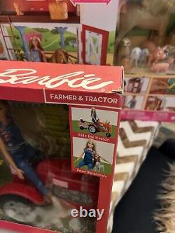 Barbie Sweet Orchard Farm Barn Play Set & Barbie Farmer Doll & Tractor SET