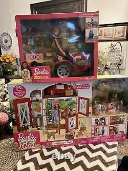 Barbie Sweet Orchard Farm Barn Play Set & Barbie Farmer Doll & Tractor SET