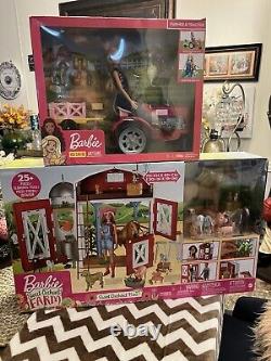Barbie Sweet Orchard Farm Barn Play Set & Barbie Farmer Doll & Tractor SET