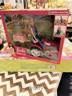Barbie Sweet Orchard Farm Barn Play Set & Barbie Farmer Doll & Tractor SET