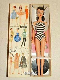 Barbie VINTAGE Brunette #4 PONYTAIL BARBIE Doll withPedestal Stand & Box