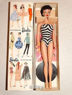 Barbie VINTAGE Brunette #4 PONYTAIL BARBIE Doll with STAND & BOX