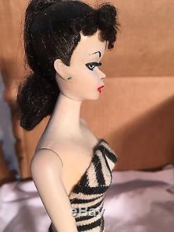 Beautiful Brunette #1 Barbie Doll withBox Original Stand + Extras