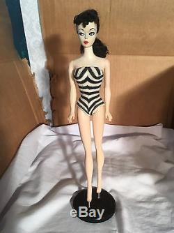 Beautiful Brunette #1 Barbie Doll withBox Original Stand + Extras
