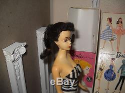 Beautiful Vintage Brunette No. 3 Barbie Doll with brown eyeliner-original box+