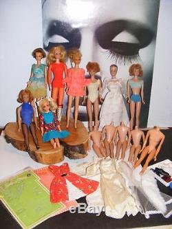 Big LOT 1960s VINTAGE BARBIE Dolls Fluff Skipper PJ Francie Midge clothes shoes