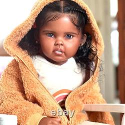 Black Skin 30 Toddler Girl Reborn Baby Doll Hand-Rooted Hair Finished Doll Gift
