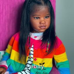 Black Skin 46in Unassembled Reborn Doll Painted Kit Long Hair Toddler DIY Parts