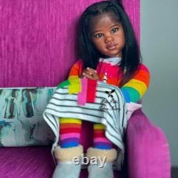 Black Skin 46in Unassembled Reborn Doll Painted Kit Long Hair Toddler DIY Parts