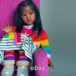 Black Skin 46in Unassembled Reborn Doll Painted Kit Long Hair Toddler DIY Parts