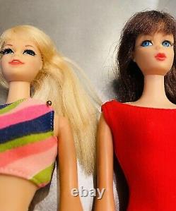 Blonde & Brunette Twist Turn TNT Vintage Barbie Dolls Rooted Hair Eyelashe Japan
