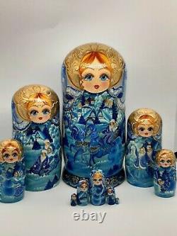 Blue nesting dolls, matryoshka Russian doll 10tall 10 in 1 Hand painted