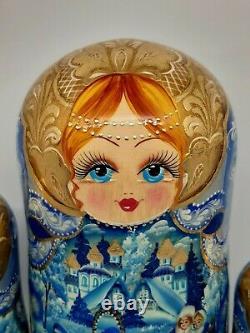 Blue nesting dolls, matryoshka Russian doll 10tall 10 in 1 Hand painted