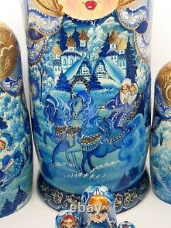 Blue nesting dolls, matryoshka Russian doll 10tall 10 in 1 Hand painted