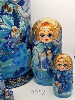 Blue nesting dolls, matryoshka Russian doll 10tall 10 in 1 Hand painted