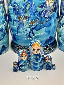 Blue nesting dolls, matryoshka Russian doll 10tall 10 in 1 Hand painted