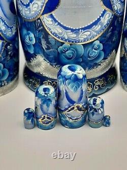 Blue nesting dolls, matryoshka Russian doll 10tall 10 in 1 Hand painted