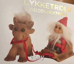 Christmas Dam Santa Troll Doll, Sleigh and Brave Reindeer, New, Free Int'l Ship