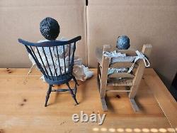 Daddy long leg dolls, baby, and 2 chairs to display