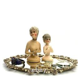 Doll with Wigs and Makeup Pair Antique Rare Plaster Dolls From Germany