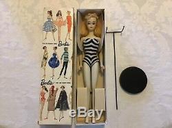 GORGEOUS VINTAGE #3 BLOND PONYTAIL BARBIE, #2 BODY With NIPPLES, #1 BOX, TM STAND