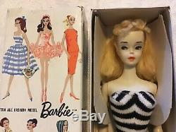 GORGEOUS VINTAGE #3 BLOND PONYTAIL BARBIE, #2 BODY With NIPPLES, #1 BOX, TM STAND