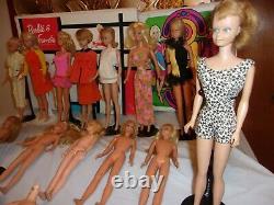 HUGE 1960s TLC MATTEL BARBIE DOLL LOT FRANCIE MIDGE BUBBLE HONG KONG CASES HEADS