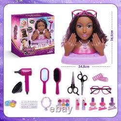 Hair Styling Doll Head 10.5-Inch with Real Washable Makeup & Nail Polish, 20+ Ac