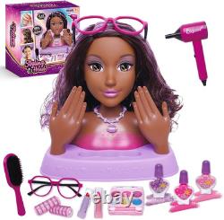 Hair Styling Doll Head 10.5-Inch with Real Washable Makeup & Nail Polish, 20+ Ac