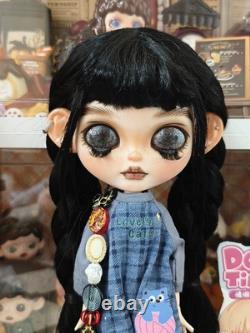 Handmade Custom Blythe Doll 1/6 BJD Wednesday Doll Full Set Outfit Wig Clothes