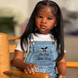 Huge 46in Black Skin Reborn Doll Lifelike Painted Kit Toddler Girl withCloth Body