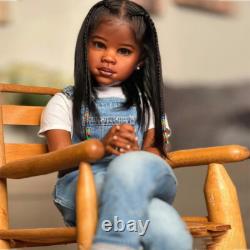 Huge 46in Black Skin Reborn Doll Lifelike Painted Kit Toddler Girl withCloth Body
