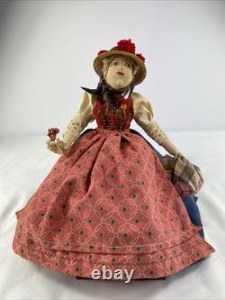 Ilse Ludecke Cloth Doll On Base German Vintage Leni Women in Black Forest