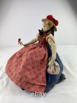 Ilse Ludecke Cloth Doll On Base German Vintage Leni Women in Black Forest