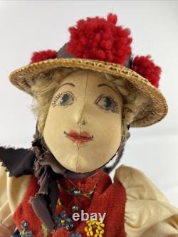 Ilse Ludecke Cloth Doll On Base German Vintage Leni Women in Black Forest
