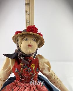 Ilse Ludecke Cloth Doll On Base German Vintage Leni Women in Black Forest