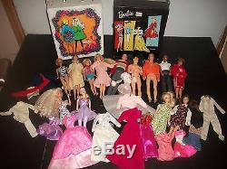 LARGE VINTAGE LOT OF 13 BARBIE's 50'- 60s, CASES, TAGGED OUTFITS, & ACCESSORIES