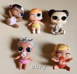 Large Lot LOL Surprise Dolls 108, Babies 5, 112 Drink Bottles, Jewelry Clothes