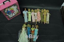 Lot of 12 Assorted Vintage Barbie Blondes Midge Freckles Hair Blue Eyes w Case