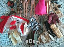 Lot of 5 vintage 1960' s Barbies with Mattel label wardrobe & Ponytail case. VGC