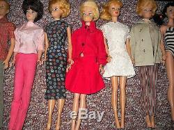 Lot of 7 Vintage 1960's Barbie Ken Midge & Allan Dolls & Clothes with 1962 Case