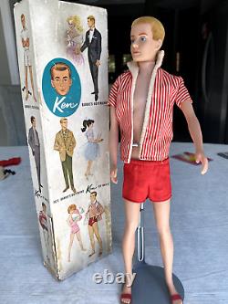 Mattel Vintage 1961 KEN Doll, Flocked Blonde #750 With 4 Tagged Outfits, Clothes