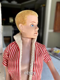 Mattel Vintage 1961 KEN Doll, Flocked Blonde #750 With 4 Tagged Outfits, Clothes