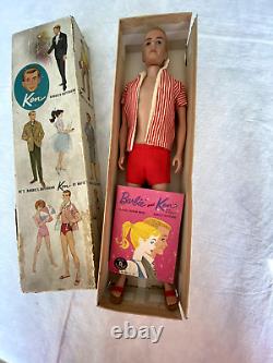 Mattel Vintage 1961 KEN Doll, Flocked Blonde #750 With 4 Tagged Outfits, Clothes