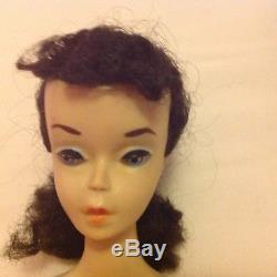 Mib # 3 Brunette Barbie Doll, Rare Blue Eyeliner, Brow Arch Like #1, R Stand
