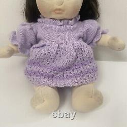My Child Doll Vintage Brunette Hair Green Eyes Purple Crochet Dress 80s Mattel